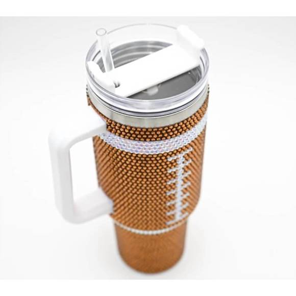 NEW WHITE LABEL bling football tumbler in brown - Picture 2 of 4
